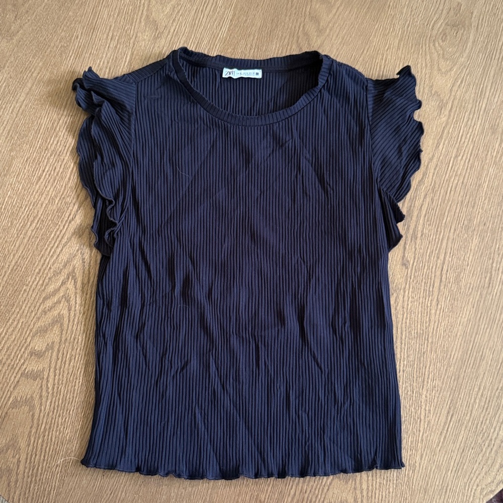 Zara Dark Blue Pleated Top